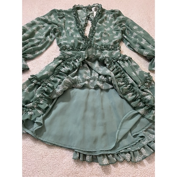 Aura Ruffled Floral Green Dress (NWT) - Picture 4 of 14